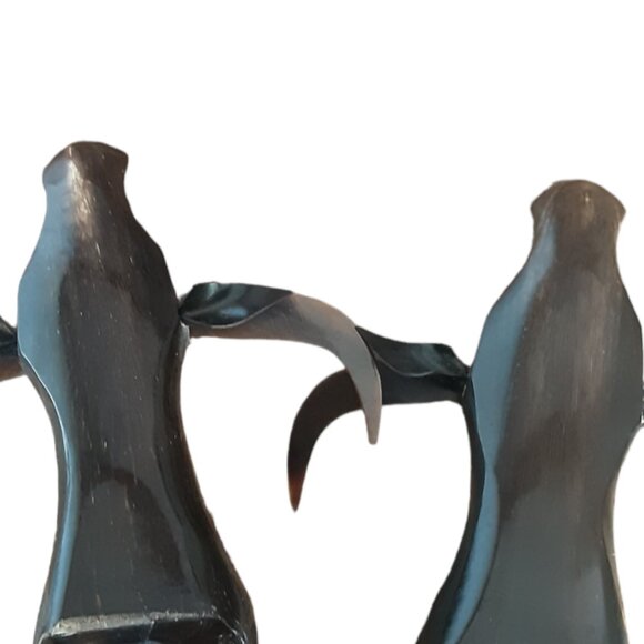 Set Of 2 Vintage Hand Carved Wooden Long Horned Oxen Bulls Figurines - Picture 7 of 7